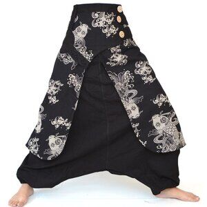 Harem Pants Women Men Boho Hippie Baggy Pants - Black Mix